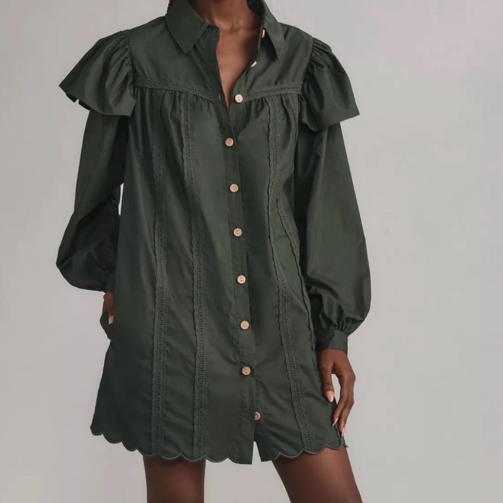 Anthropologie - Farm Rio - Green Long Sleeve Dress